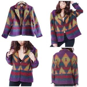 Vintage W Med Southwestern Aztec‎ Navajo Print BlazerJacket CowGirl Colorful